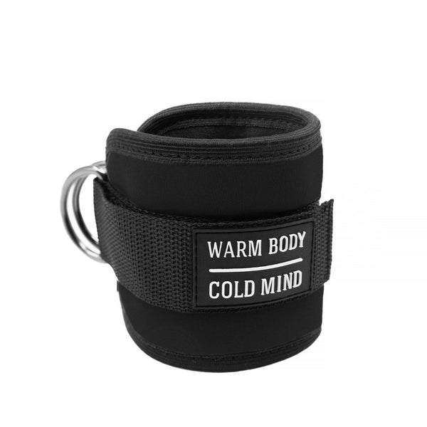 Black Adjustable Ankle Straps for Cable Machines (Close-up view) - Warm Body Cold Mind
