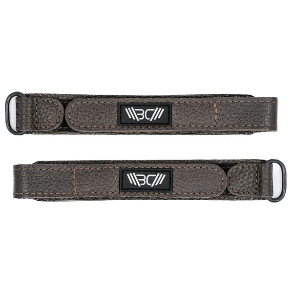 Two Brown Basic Leather Wrist Wraps with visible branding on a white background - Warm Body Cold Mind