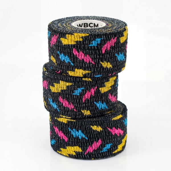 1,5″ Black Narrow Weightlifting thumb Tapes with Flash design (3 rolls)  - Warm Body Cold Mind