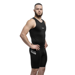 Black WEIGHTLIFTING COMPRESSION SINGLET S-4 on athlete – Warm Body Cold Mind