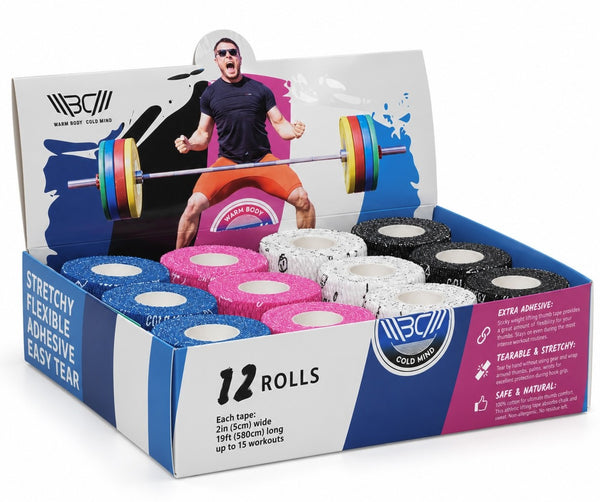 Weightlifting Thumb Tape Mix (Black, Blue, Pink, White) 12 per pack - Warm Body Cold Mind